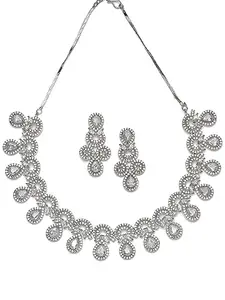 Karatcart Silver Plated White American Diamond Necklace Set for Women