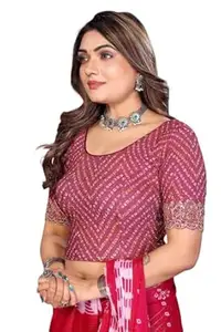 SANMATI CREATION Sanmati Stylish Lycra Roundneck Stretchable Blouse for Women | Short Sleeve Non-Padded Pullover | Lycra Saree Top | Round Neck