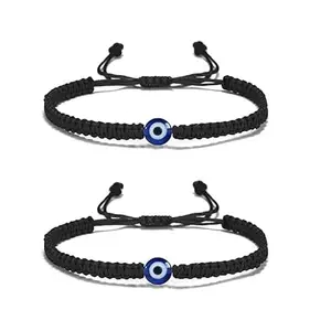 NIRA BY NALINI Turkish Evil Eye with Black Cord Handmade Bracelet for Unisex Adult Nazar Thread Adjustable Wristbands Friendship Band For Women Men (Set of 2)