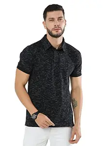 fanideaz Men’s Branded Cotton Half Sleeve Striped Polo Tshirt for Men_0001B_Black_3XL