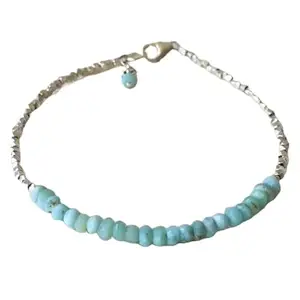 LKBEADS Silver Plated Bracelet with Blue Faceted Larimar Beads – Rondelle 3-3.5mm – 7 inch Adjustable – For Men & Women|LK_STACK_04435