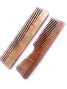 Neem Wooden Comb Pack of 2 for regular use FOR MEN AND WOMENS | ANTIDANDRUFF | HAIRFALL CONTROL| ECO-FRIENDLY | KANGHI