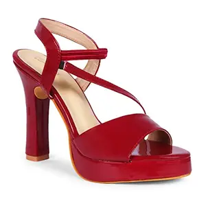 Picktoes Women's Beige Suede Thick Strap Block Heels Heeled Sandal