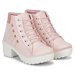 KRAFTER Women's and Girls High Ankle Denim Stylish Boots-HP-Pink-1751-41