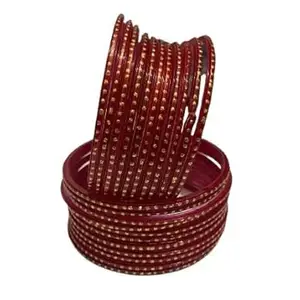Generic Aaditri Golden Zari Dotted Design Red Color Glass Bangles For Woman (2.4)
