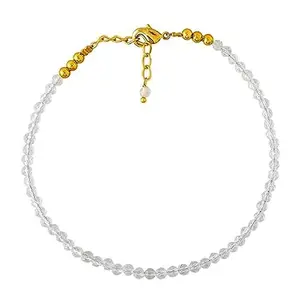LKBEADS Gold Plated Bracelet with White Faceted Clear Quartz Beads – Round 2.5-3mm – 7 inch Adjustable – For Men & Women|LK_STACK_02231