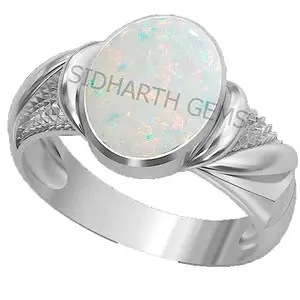 SIDHGEMS 11.25 Ratti 10.00 Crt Australian Opal Ring Original Certified White Opal Gemstone Ring Lab Tested for Men and Women