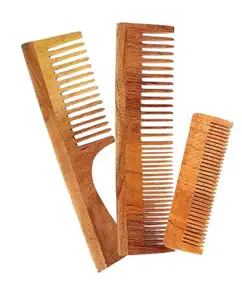 Love root Kacchi Neem Comb, Wooden Comb | Hair Growth, Hairfall, Dandruff Control | Hair Straightening, Frizz Control | Comb for unisex | Treated with Oil (All Combo)- (lgnd-7- H+3+P)