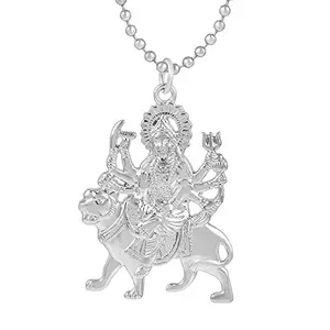 Memoir Brass Silverplated Vaishno Mata Kali Sherawali Ma Durga chain pendant Hindu God Temple Jewellery Men Women (PCNI8198)