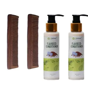 G Krishna Naturals Hair Brushes Wooden Neem Comb & Flaxseed Conditioner for Women & Men | Durable Long Lasting Wood Kangi and Hair Conditioner for Natural Hair Growth (Pack of 2 Each)(GKNFPC2-09)