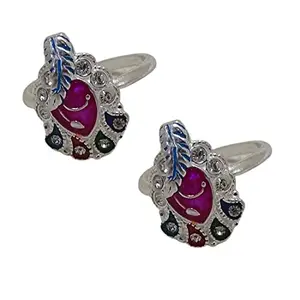 Sahiba Gems Multi Colour Leaf Cz 925 Sterling Silver Adjustable Beautiful Toe Ring/Bichiya for Women ~ Free Size