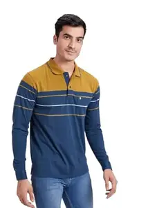 PRORIDERS Men's Cotton Rich Striped Polo T Shirt with Pocket | Collar Tshirts | Full Sleeves - Regular Fit Mustard