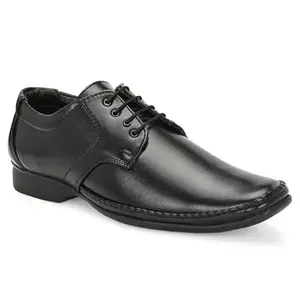 LAUREL FASHION FEVER Men's Formal Shoes | Synthetic Leather Upper | TPR Sole | Stylish & Comfortable Lace-Up Oxford for Office (H-2003-GOAT-BLK-9) Black