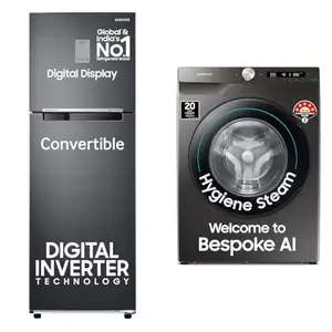 Samsung 256 L, 3 Star, Convertible, Digital Inverter with Display Frost Free Double Door Refrigerat, 7 kg, 5 Star, AI Control, Wi-Fi, Digital Inverter, Motor, Fully-Automatic Front Load Washin
