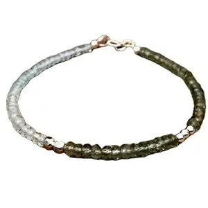 LKBEADS Natural Round Shape Smooth Cut Beads Stretchable Bracelet for Men & Women Aquamarine & Labradorite Rondelle Faceted Multicolor 7 Inch Bracelet