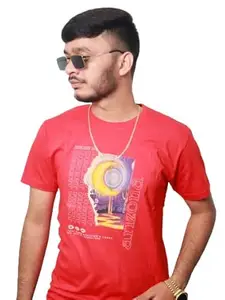 Ask Ecom Men's Cotton Blend Solid Round Neck | Half Sleeve Regular Fit | Printed T-Shirt Casual Wear (XL, Red)