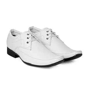 RIFFWAY Men's Height Increasing Formal Shoes Brogue | Lace Up Genuine Leather Corporate Office Casual Shoes for Men | Trendy Designer Shoes (White, Size 8)