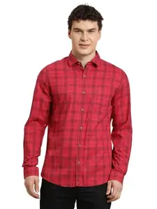 Turtle Men Slim Fit Checkered Pure Cotton Red Casual Shirt