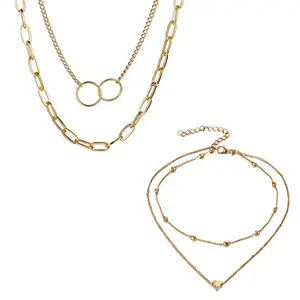Jewels Galaxy Jewellery For Women Gold-Plated Layered Necklace-Set Of 2 (JG-PC-NCKB-22171)