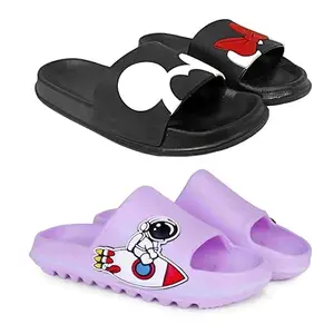 Pampy Angel Combo Pack of 2 Slipper/Flip Flops/Slides for Men,(Min-Black,Tato-Space-Purple),37 (Euro)