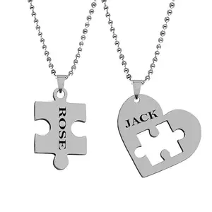 M Men Style Valentine Gift Matching Puzzle For Couples Jewelry Set Customised Text Silver Stainless Steel Pendant Necklace For Men And Women LC959