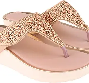 Shoetopia Women's & Girl's Peach Embellished Wedges Heeled Sandals