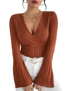 SILES FASHION Women Casual Flared Sleeve Self Design Blue Top Stylish Regular Fit Soft Fabric Trendy Office Party Top