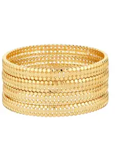 Atibelle set of 4 gold plated & floral- shaped textured classic bangles (2-6)