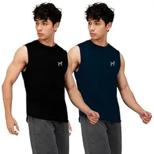 Mebadass Solid Sleeveless Cotton Regular Fit Mens Stylish Top Tanks Vest T-Shirt (Combo Pack of 2)
