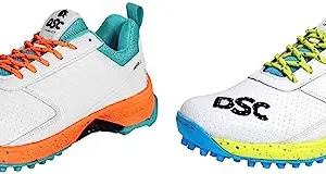 DSC Jaffa 22 Cricket Shoes for Men and Boys UK-9 White-Orange & DSC Jaffa 22 Cricket Shoes for Men and Boys UK-9 White/Lime-Yellow