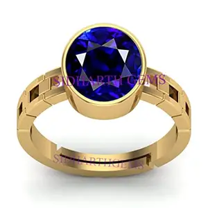 JEMSKART 9.00 Ratti 8.00 Carat Certified Original Blue Sapphire Gold Plated Ring Panchdhatu Adjustable Neelam Ring for Men & Women by Lab Certified