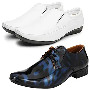 Vitoria Trendy Synthetic Leather Formal Shoes Combo for Men's and Boys(Blue-White)(Laceup-Slipon)/Office Shoes/Suit Shoes/Dress Shoes/Party Shoes