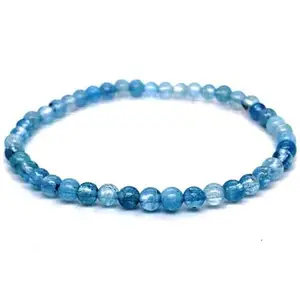 RRJEWELZ 4mm Natural Gemstone Aquamarine Round shape Smooth cut beads 7 inch stretchable bracelet for men & women. | STBR_00847