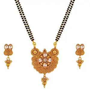 JFL - Traditional Ethnic One Gram Gold Plated Spiral LCD Champagne Designer Mangalsutra Jewellery set with Earring for Women.