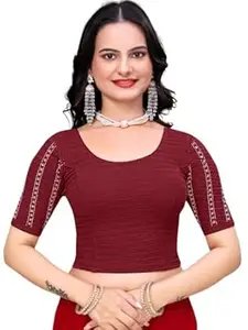 MISS WEARS Women's Regular Fit Readymade Stretchy Elbow Length Embroidered Saree Blouse