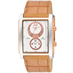 Aglance Doul Time Analog Leather Belt Analog Men's Watch | Men's Wrist Watches | Belt Watches for Men Branded | Waterproof Watch (Brown)