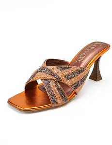 Catwalk Women Stylised Open Back Kitten Heels | For Women & Girls (ORANGE,8 UK)