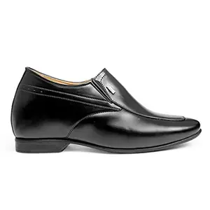 YUVRATO BAXI Men's 3.5 Inch Hidden Height Increassing Black Casual Formal Slip-On and Synthetic Material Shoes.- 7 UK