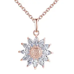 VIVANILLA Delicate Sunflower Zircon Pendant Necklace Rose Gold Chain for Women and Girls Ideal Gift for Loved Ones