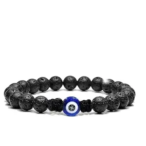 Evil Eye + Black Tourmaline + Lava Bracelet 8 MM (Grounding & Protection)