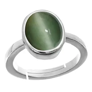 Todani Jems® 3.25 Ratti Natural Cat's Eye Stone Silver+White Metail Plen Adjustable Ring for Men and Women
