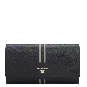 Da Milano Trifold Leather Wallet for Women - Black