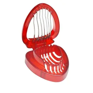 Digital Shoppy Strawberry Slicer, Stainless Steel Blades, Red Kitchen Tool for Uniform Fruit Slicing, 9.5 x 7.5 cm