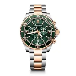 Victorinox Maverick Chrono 43 mm, Silver Stainless Steel Case, Rose-Gold Stainless Steel Bezel, Green Dial, Bracelet, Men's Watch, 249186
