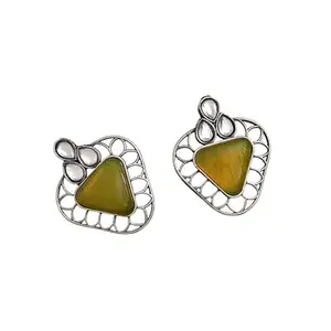 MR. Singh Online Monalisa Stone Oxidised Earrings (Yellow)