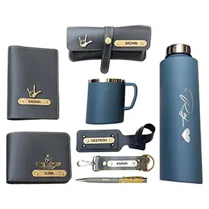 Vorak Ahimsa Ahimsa Vegan Leather Personalized Valentine’s Day All in One Gift Combo for Men’s | Customized Man Combo with Name & Charm | Valentine’s Day Gift Combo (Blue)