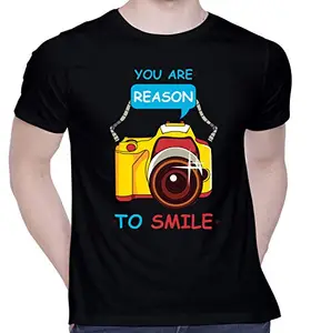 CreativiT Graphic Printed T-Shirt for Unisex Vintage Camera Tshirt | Casual Half Sleeve Round Neck T-Shirt | 100% Cotton | D00503-30_Black_Large