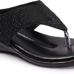 Picktoes PT-S135 Women's Black Synthetic Leather Casual Heel Sandal