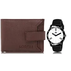 LOREM Combo of Men Watch & Artificial Leather Wallet-FZ-WL09-LR57