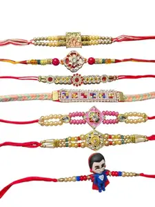 Designer Rakhis For Men with Roli Chawal Pack - Rakhi for Brother, Bhaiya, Bhai for Brother & Bhabhi, Rakshabandhan Combo for Bhaiya | Rakhi, Roli-Chawal Kids family rakhi Pack of 7